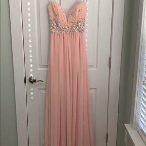 Baby Pink Strapless Jeweled Prom Dress